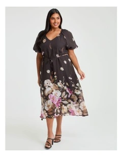 Floral Border Tencel Midi Dress Floral