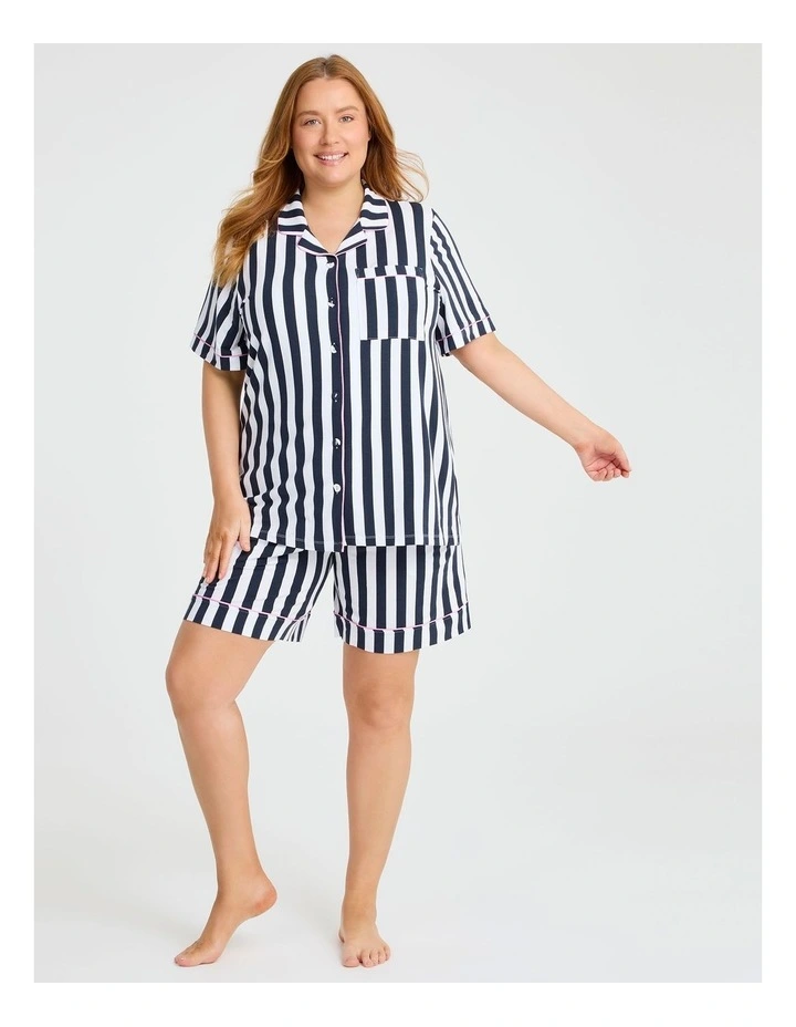 Modal Stripe Button Pyjama Top in Navy/White image 2