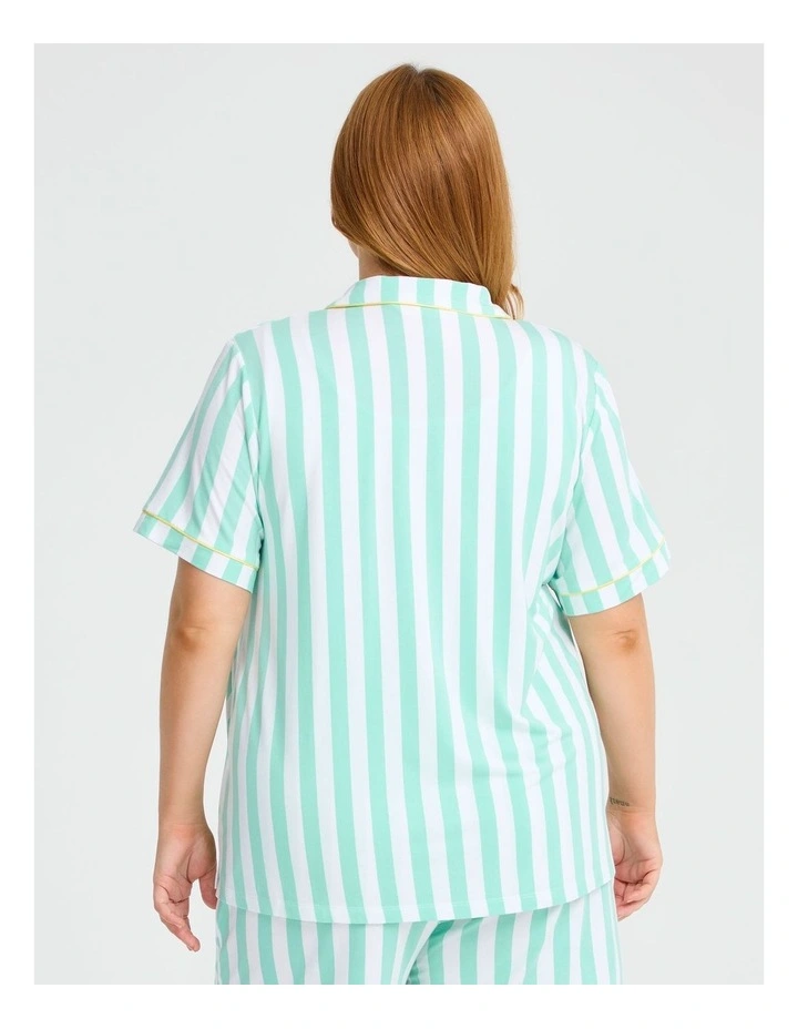 Modal Stripe Button Pyjama Top Dusty in Aqua/white image 2