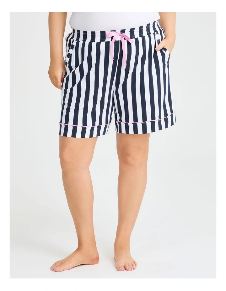 Modal Stripe Pyjama Short in Navy/white image 1
