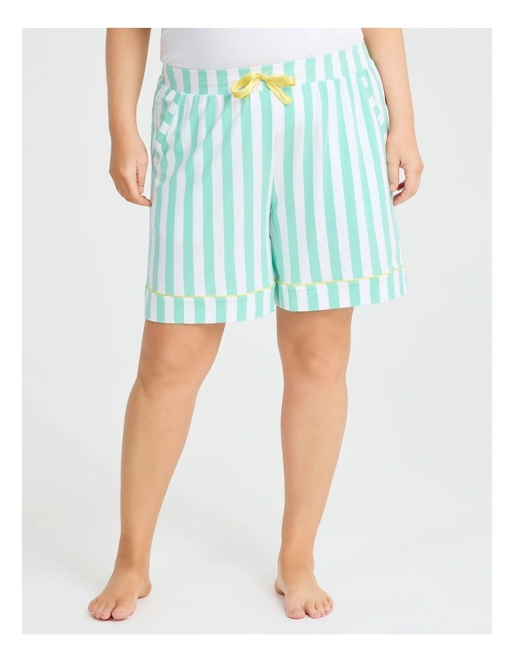 Modal Stripe Pyjama Short Dusty in Aqua/white image 1