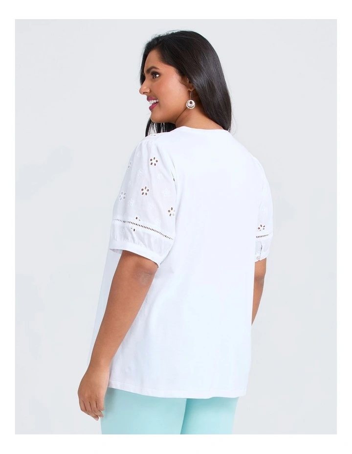 Cotton Broderie Puff Sleeve Top in White image 2
