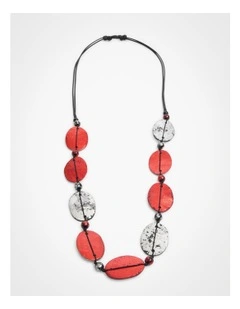 Long Metallic Oval Necklace Red