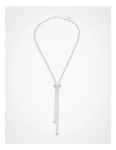 Diamante Heart Lariat Necklace iin Silver