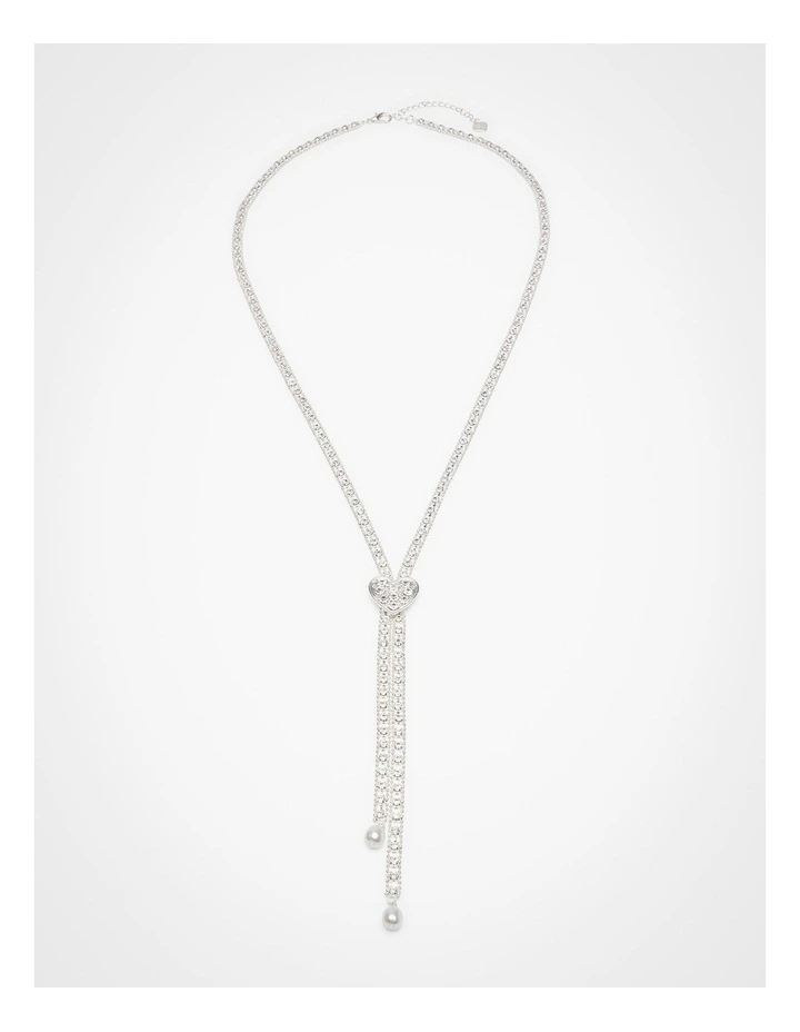 Diamante Heart Lariat Necklace iin Silver image 1