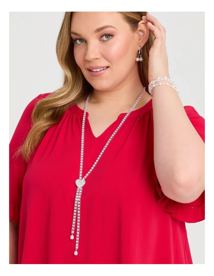 Diamante Heart Lariat Necklace iin Silver image 2