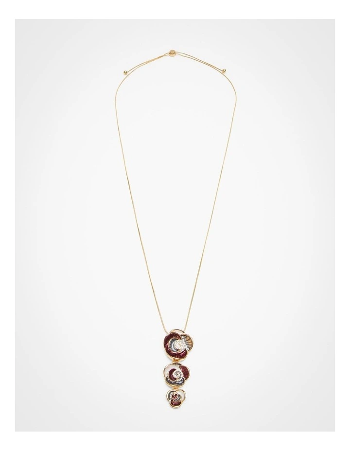 Enamel Diamante Rose Necklace in Gold image 1