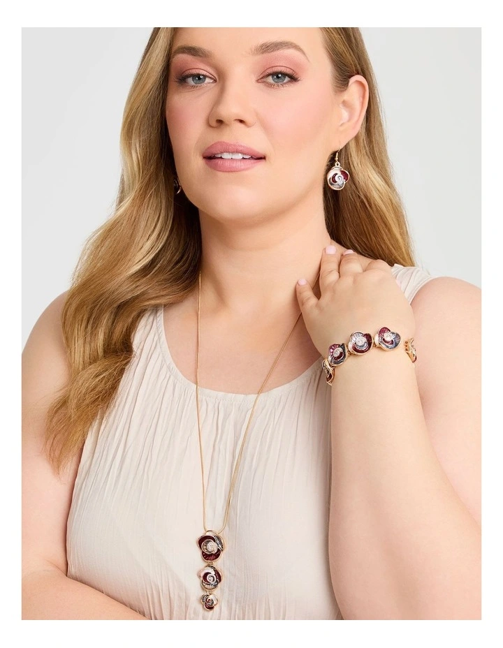 Enamel Diamante Rose Necklace in Gold image 2