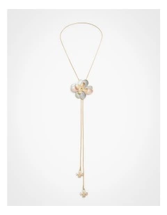 Enamel Flower Lariat Necklace Pastel Multi