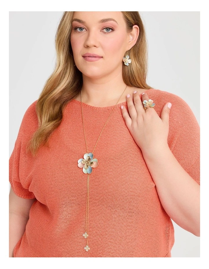 Enamel Flower Lariat Necklace Pastel Multi image 2