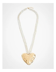 Natural Pearl Long Heart Necklace in Gold