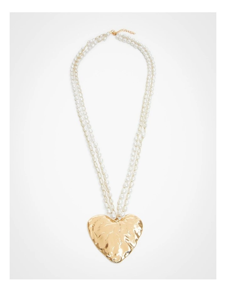 Natural Pearl Long Heart Necklace in Gold image 1