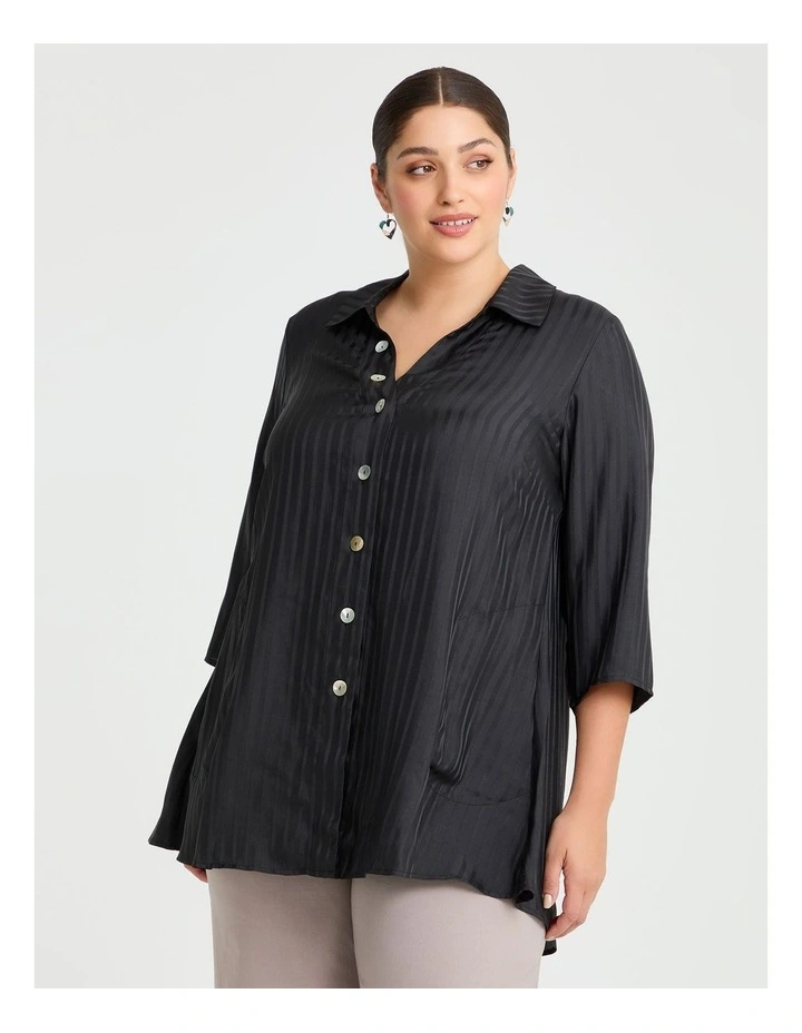 Self Stripe Shirt Black image 1