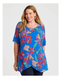 Andrea Crushed Top Cobalt Print