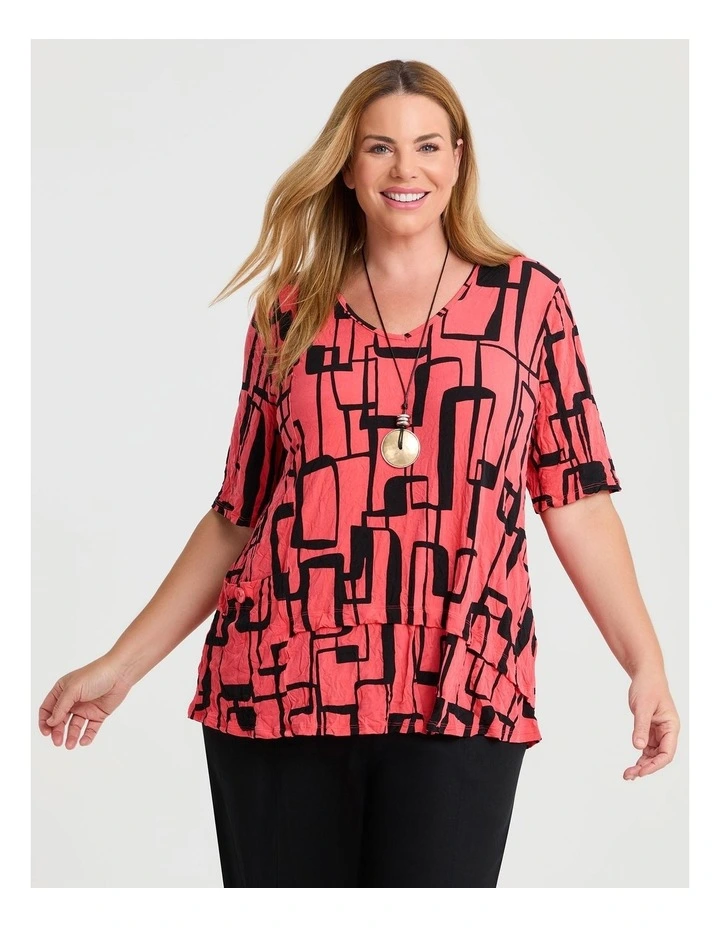 Crushed Print Top Coral image 1