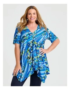 Maisie Drape Front Top Blue/multi