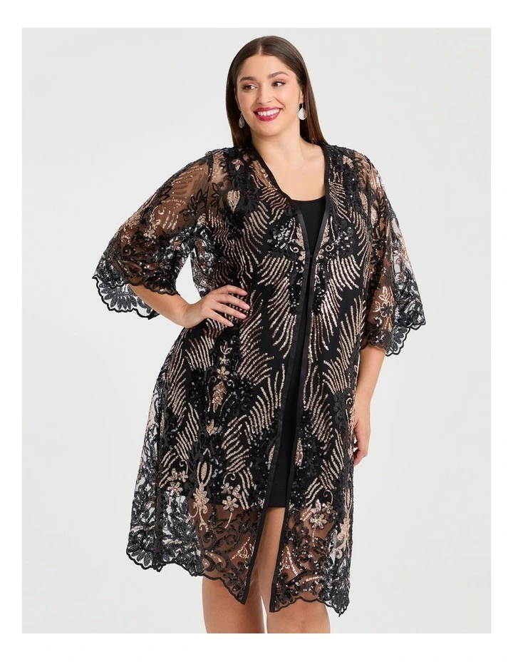 Cocktail Glam Sequin Kimono in Multi image 3