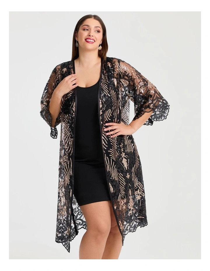 Cocktail Glam Sequin Kimono in Multi image 4