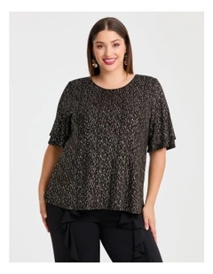 Sarah Foil Printed Evening Top Black/champagne