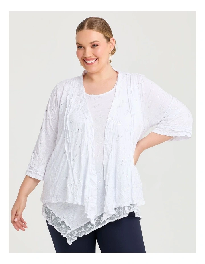 Pintuck Foil Bamboo Crush Cardigan White/silver Print image 1
