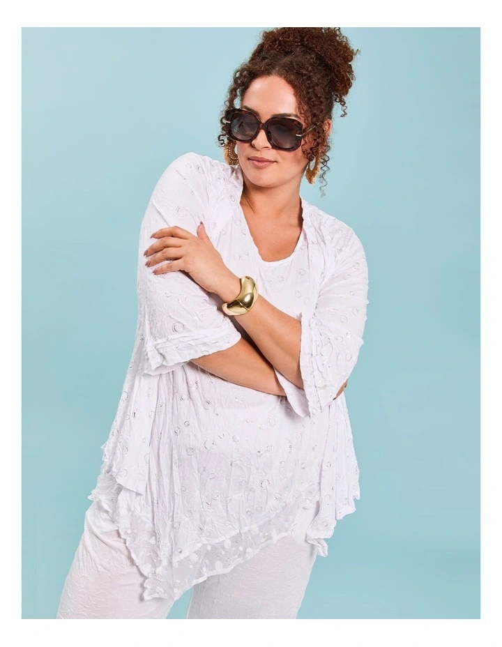 Pintuck Foil Bamboo Crush Cardigan White/silver Print image 3