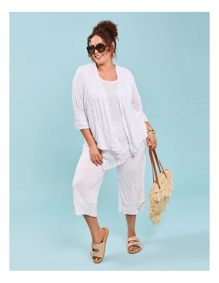 Pintuck Foil Bamboo Crush Cardigan White/silver Print image 4