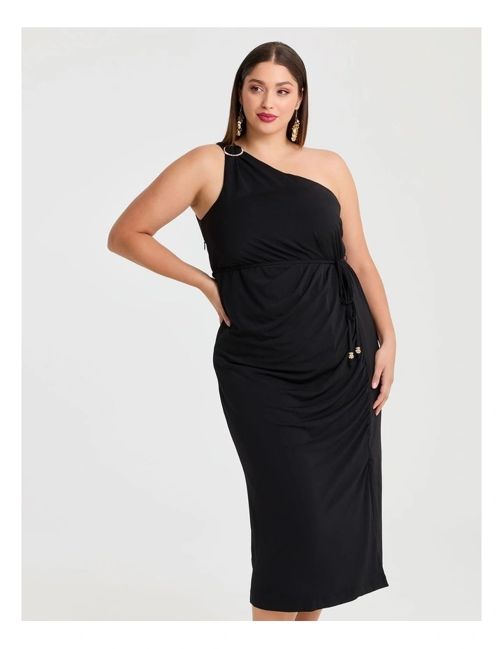 One Shoulder Onyx Event Dress Black image 3