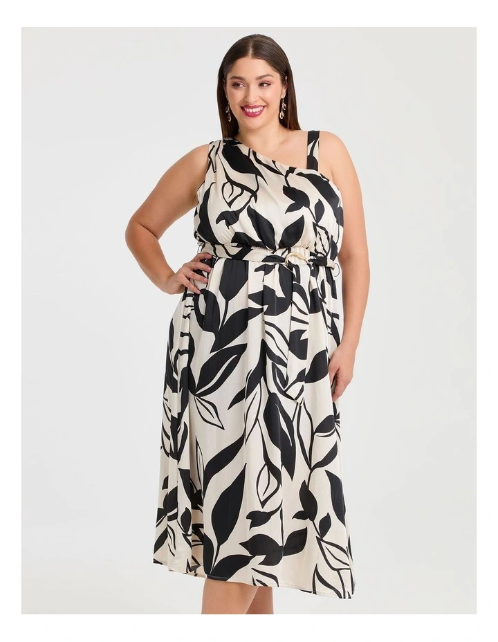 Athena One Shoulder Dress Black/beige image 3