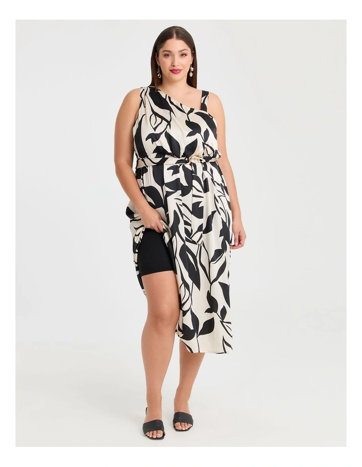 Athena One Shoulder Dress Black/beige image 4