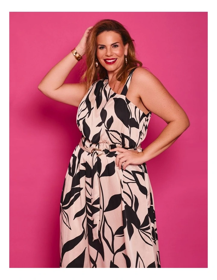 Athena One Shoulder Dress Black/beige image 5