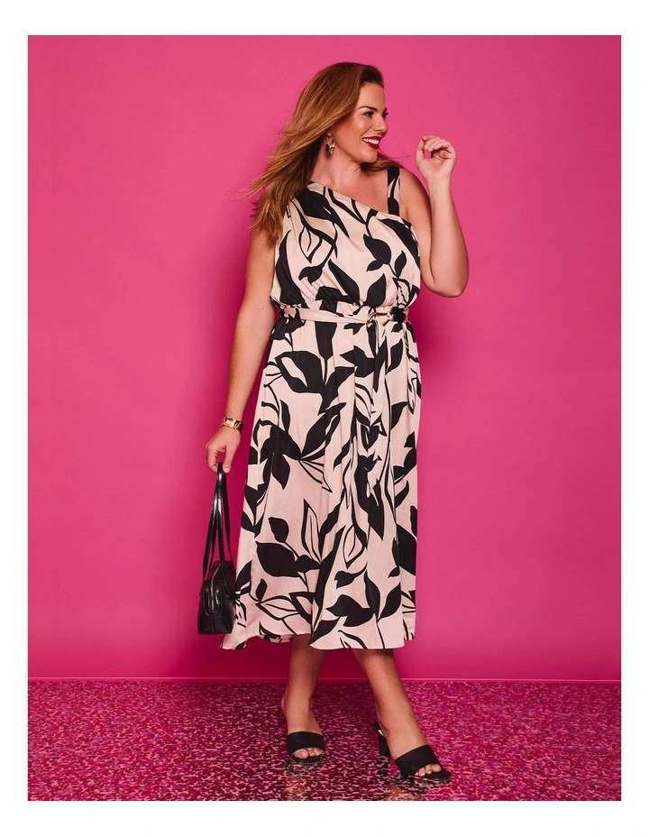 Athena One Shoulder Dress Black/beige image 7