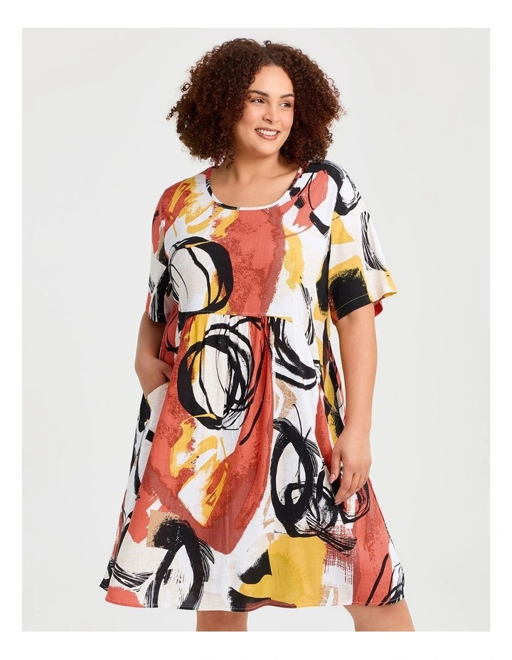 Casa Everyday Empire Natural Dress in Multi image 3