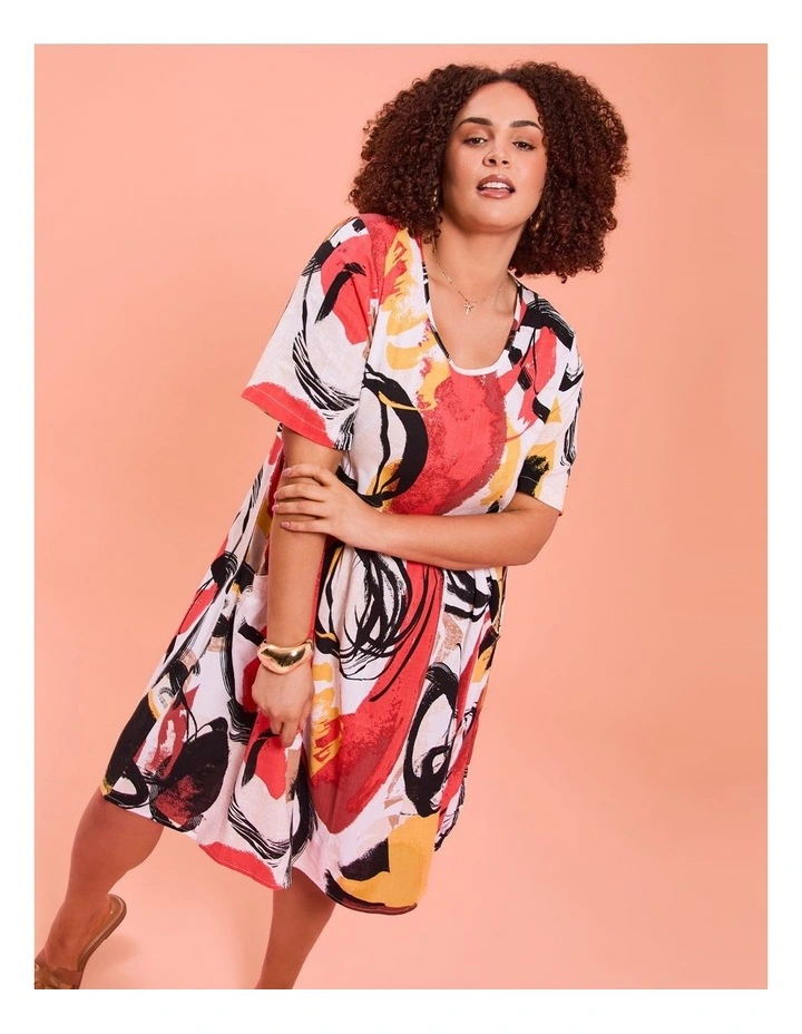 Casa Everyday Empire Natural Dress in Multi image 4