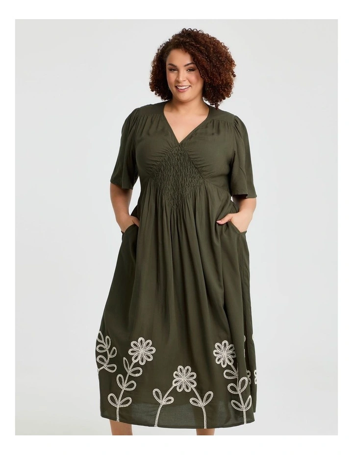 Natural Resort Midi Dress in Olive image 3