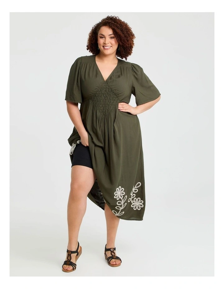 Natural Resort Midi Dress in Olive image 3