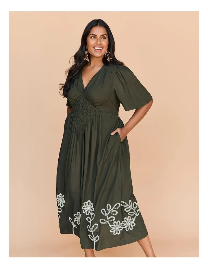 Natural Resort Midi Dress in Olive image 4