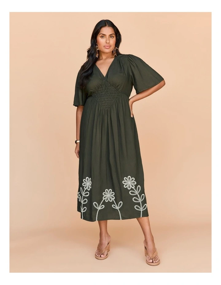 Natural Resort Midi Dress in Olive image 6