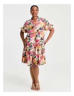 Abstract Tier Shirt Dress in Mint Print