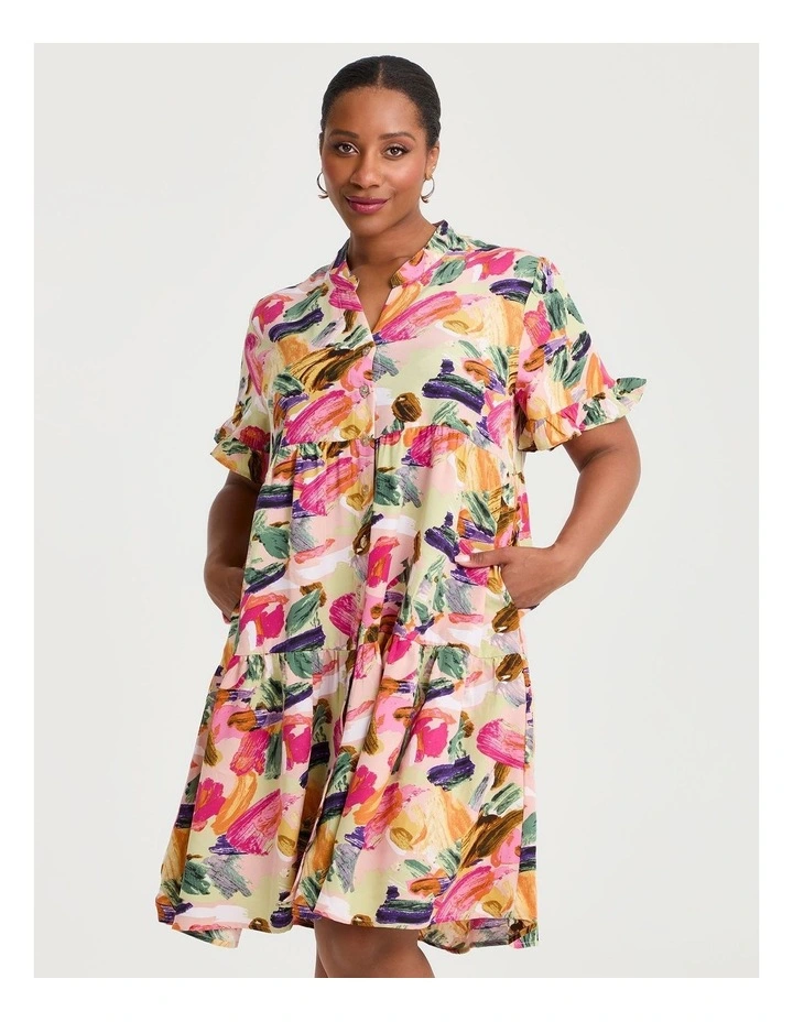 Abstract Tier Shirt Dress in Mint Print image 3