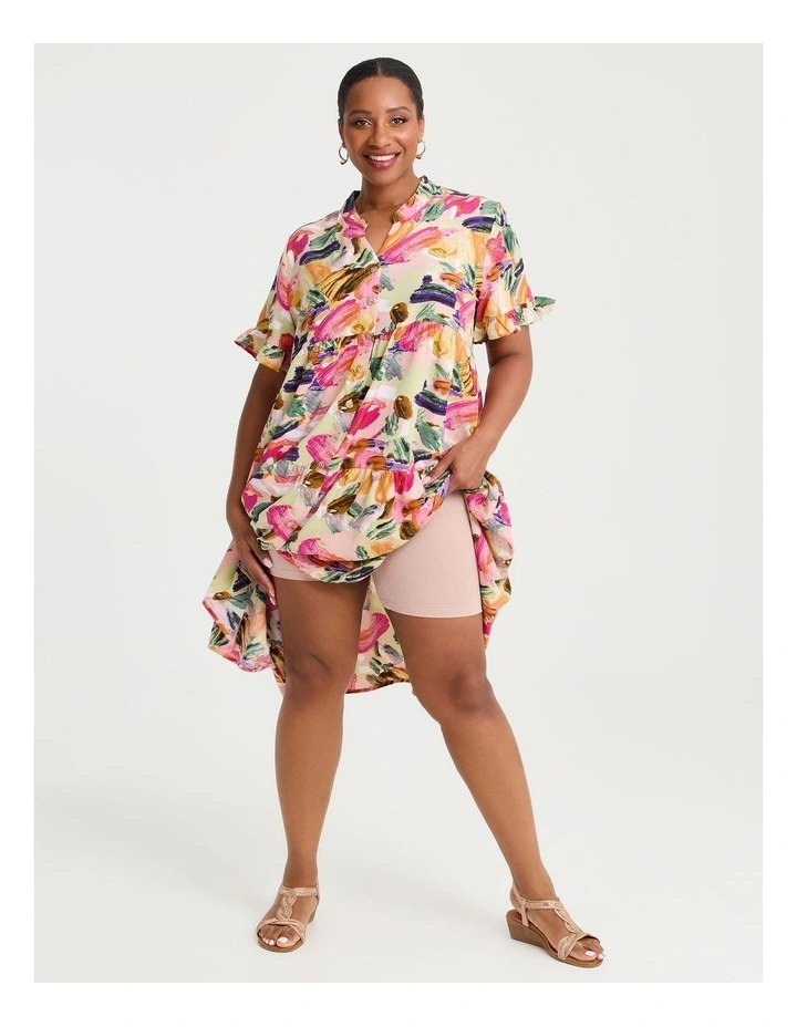 Abstract Tier Shirt Dress in Mint Print image 4