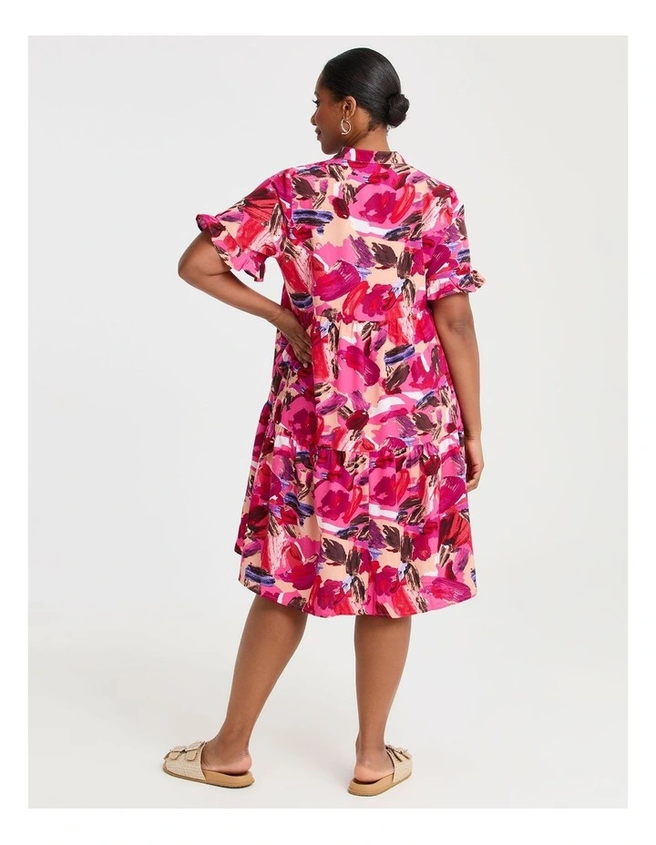 Abstract Tier Shirt Dress in Magenta image 2