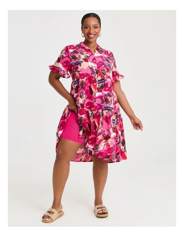 Abstract Tier Shirt Dress in Magenta image 4