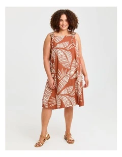 Palm Leaf Natural Pinafore Dress in Multi