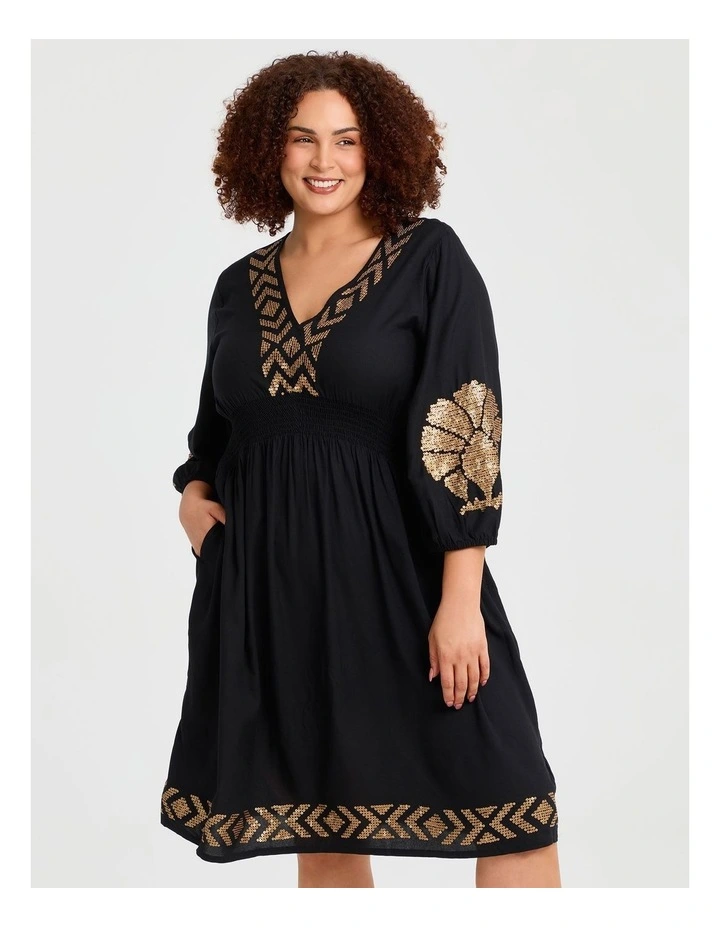 Nomad Sequin Natural Dress in Black image 3