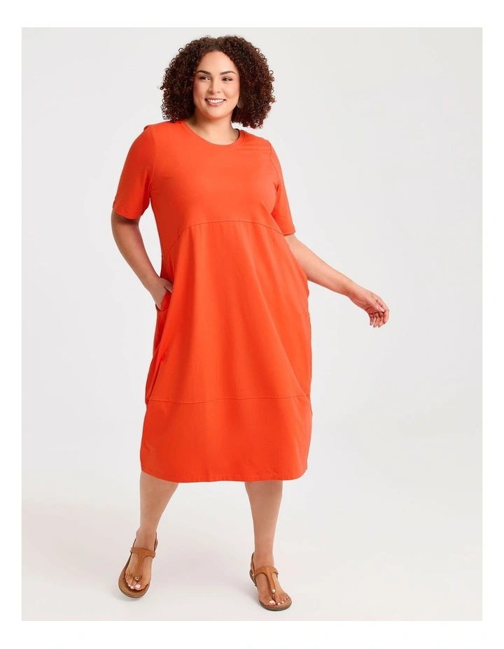 Cotton Talia Short Sleeve Dress in Tangerine image 1