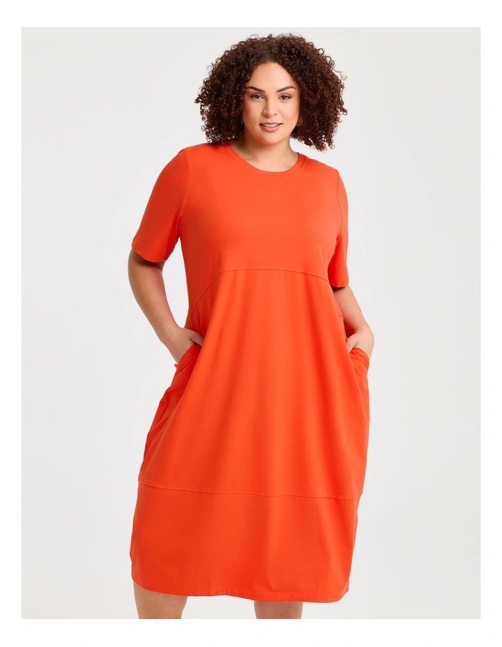 Cotton Talia Short Sleeve Dress in Tangerine image 3