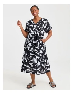 Cotton Floral V-Neck Dress in Multi