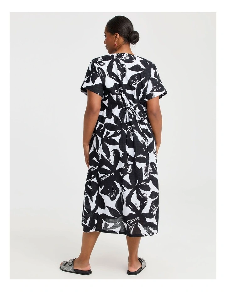 Cotton Floral V-Neck Dress in Multi image 2