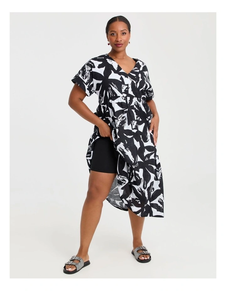 Cotton Floral V-Neck Dress in Multi image 4