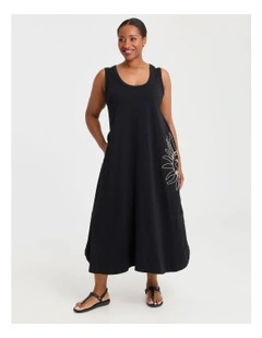 Cotton Cord Detail Maxi Dress in Black